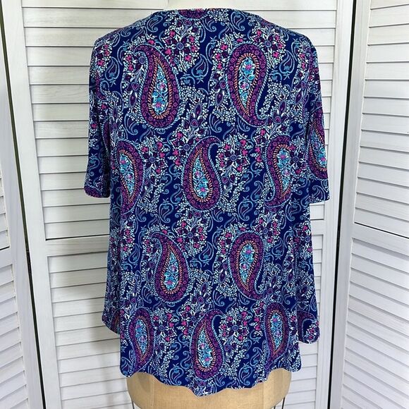 Chico’s Paisley Short Sleeve Top Size 2 (12)  Stretchy NWOT - Picture 7 of 12